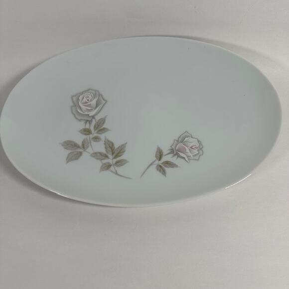 Noritake Edenrose 12.25" Oval Serving Platter Gray/Pink/White Roses VTG - Picture 12 of 12